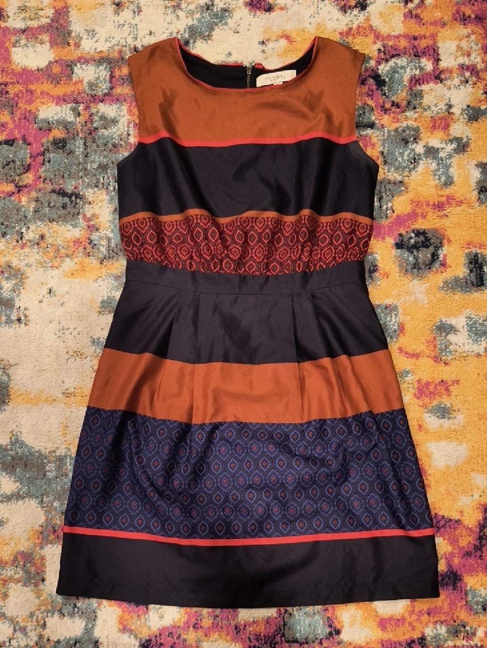 LOFT Navy and Rust Colorblock Sleeveless Dress